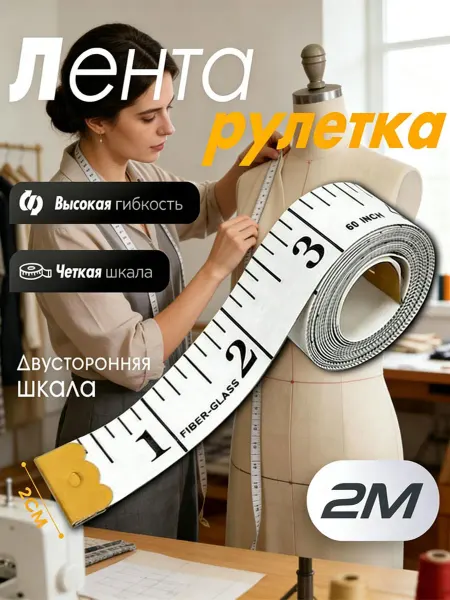 Сантиметровая рулетка для шитья измерительная 2 метра