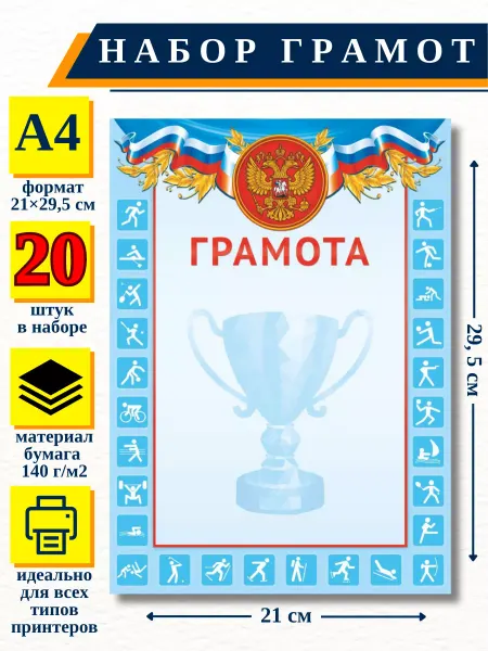 ИП Соколов Спортивная грамота с гербом и флагом, А4, 20 шт НБГ 24.012