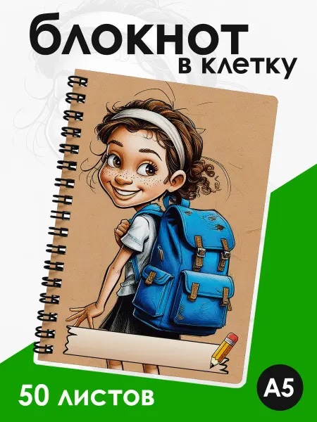 Кот Раскраскин Блокнот а5 в клетку для школьницы