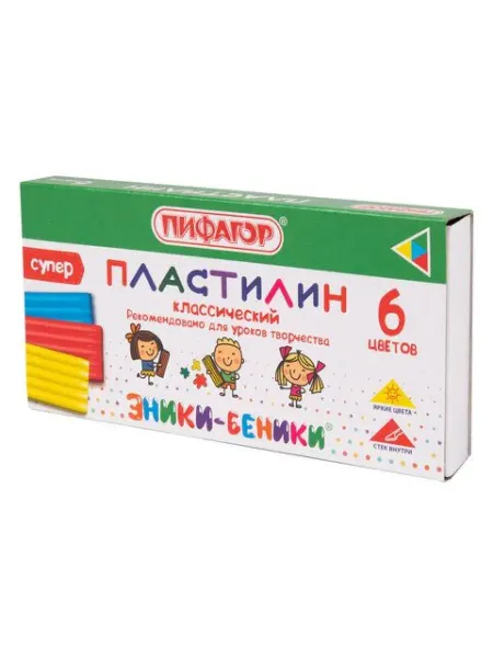 Пифагор Пластилин классический 4 шт. "ЭНИКИ-БЕНИКИ СУПЕР", 6 цветов