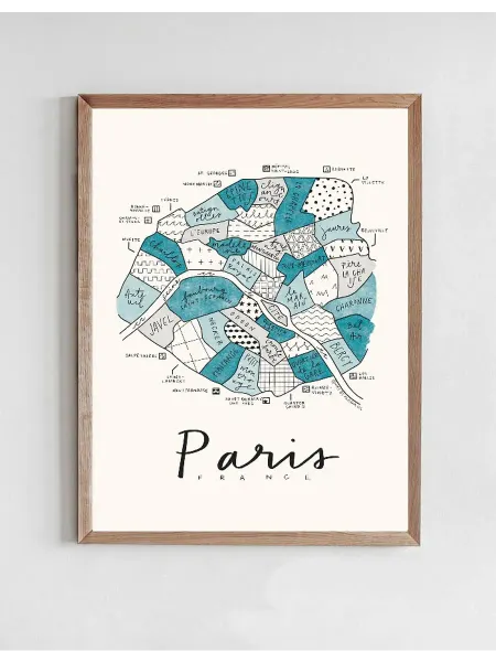 Onllyart Постер Aleisha - Карта района - Paris Blue 50x70