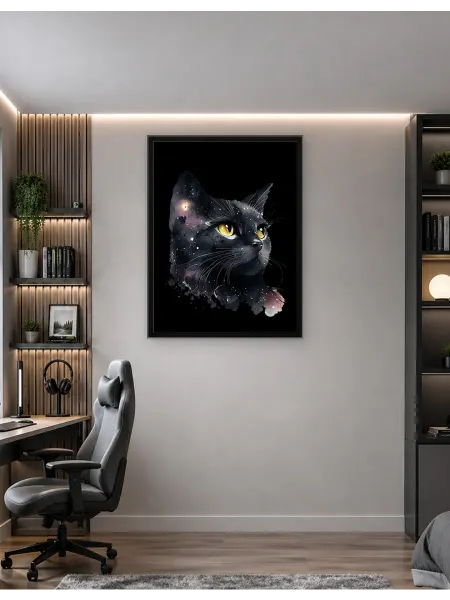 Postersbase Постер Акварельный портрет космической черной кошки 50x70