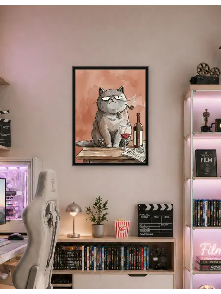 Postersbase Интерьерный постер Сердитый кот с вином и трубкой 50x70