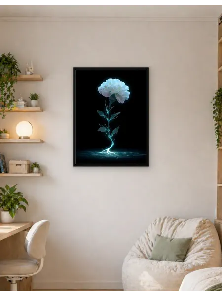 Postersbase Постер на стену Электрический цветок на черном фоне 50x70