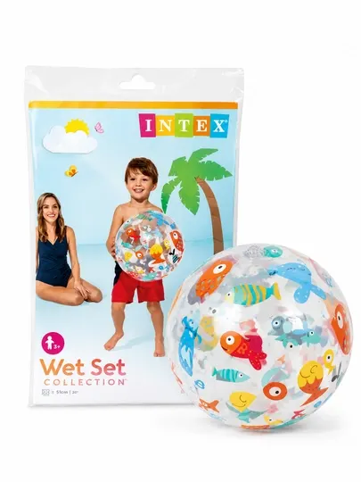 Прозрачный пляжный мяч Intex Wet Set, с рисунками рыб, 51 см