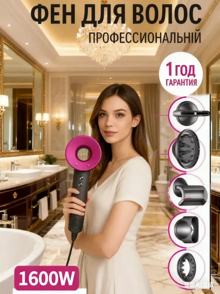 MILLY TOY Фен для волос стайлер с насадками 5в1