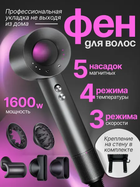 YOURGAN Фен для волос профессиональный маленький с насадками 5в1