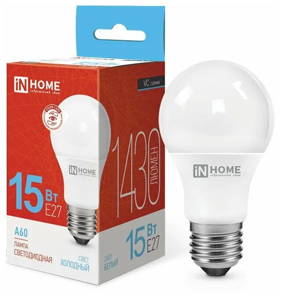 Светодиодная лампа IN HOME LED-A60-VC 15Вт 230В Е27 6500К