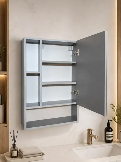 Навесной зеркальный шкаф для ванной комнаты, серый — 50×78×15 см