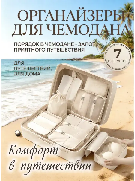 Дорожный набор органайзеров для хранения вещей в чемодане