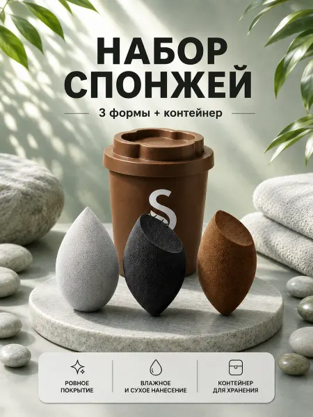 SHIU Набор спонжи для макияжа в контейнере