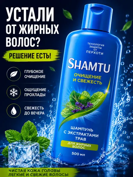Shamtu Шампунь очищающий с ромашкой для жирных волос 500мл