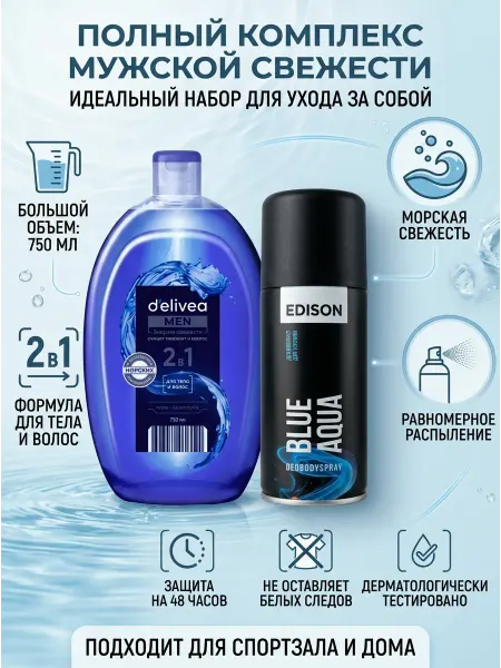Delivea Мужской набор Шампунь-гель и дезодорант