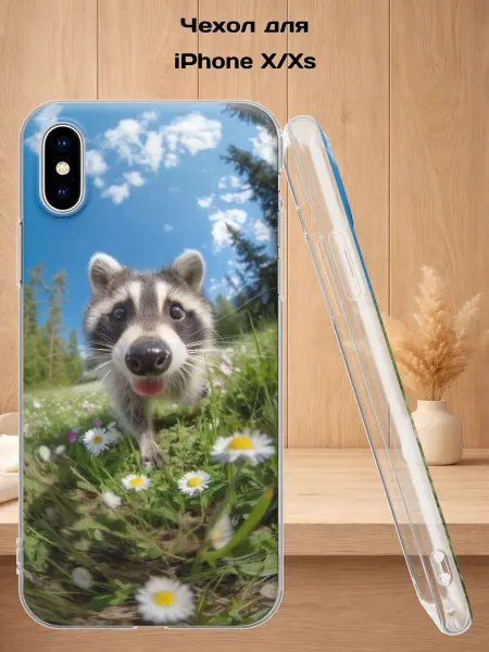 Case Style Чехол на iPhone X и XS с принтом Енот в цветах