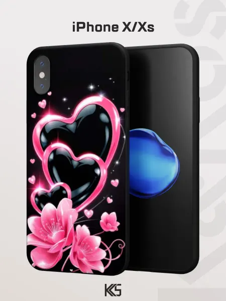 Варибрус Чехол на iPhone X и XS с принтом Розовые сердца