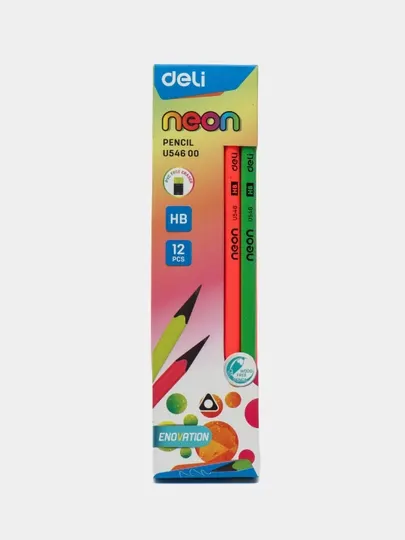 Карандаши цветные с ластиком Deli NEON 54600, 12 шт