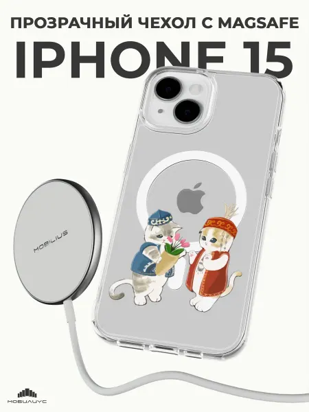 Мобилиус Чехол-бампер на iPhone 15 с принтом Котики