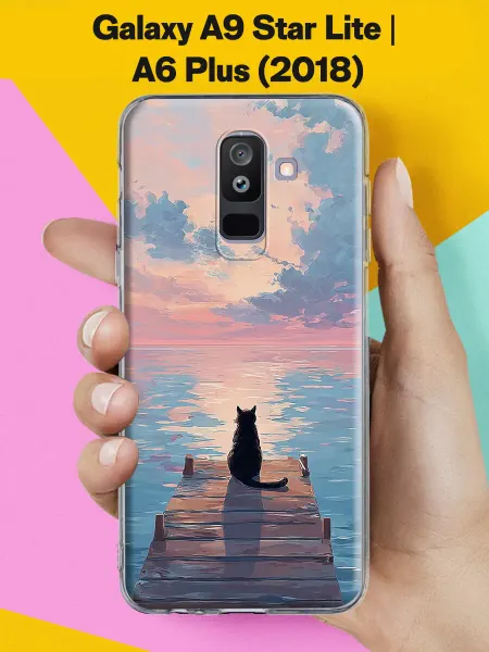 Samsung Чехол на A6+ 2018 A605G с принтом Котик на закате