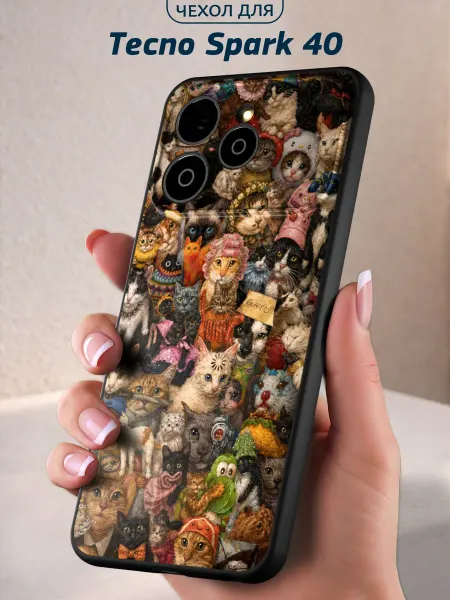Infinity pick Чехол на Tecno Spark 40 с принтом Кошачий коллаж