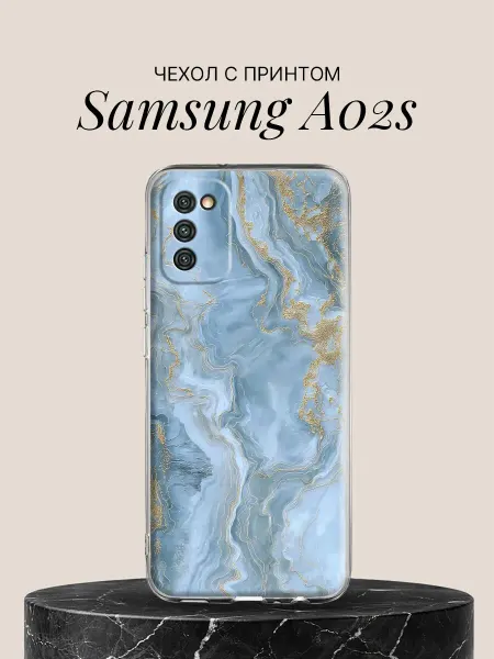 Samsung Чехол на A02s с принтом Голубой мрамор с золотом