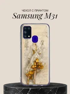 Samsung Чехол на M31 с принтом Модный эскиз в золоте