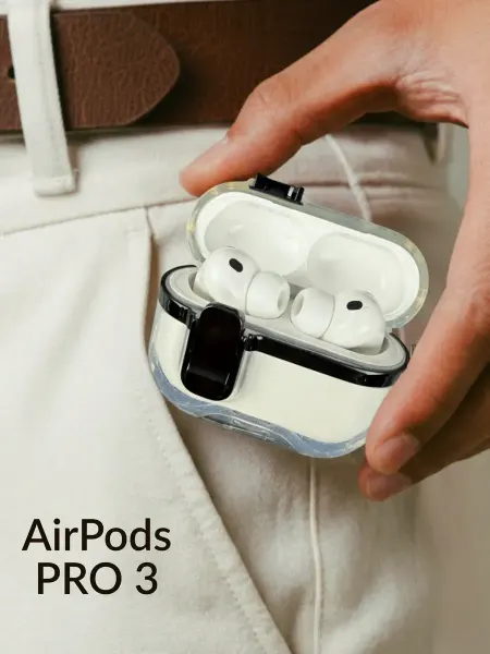 Wowcase Чехол прозрачный с застежкой и карабином для Air Pods Pro 3