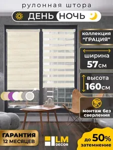 Рулонные шторы LmDecor день-ночь 57х160 см, жалюзи на окна 57 ширина, рольшторы