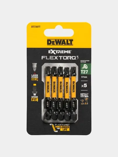 Биты ударные DEWALT "EXTREME" IMPACT TORSION T27 57 мм, 5 шт DT7397T-QZ