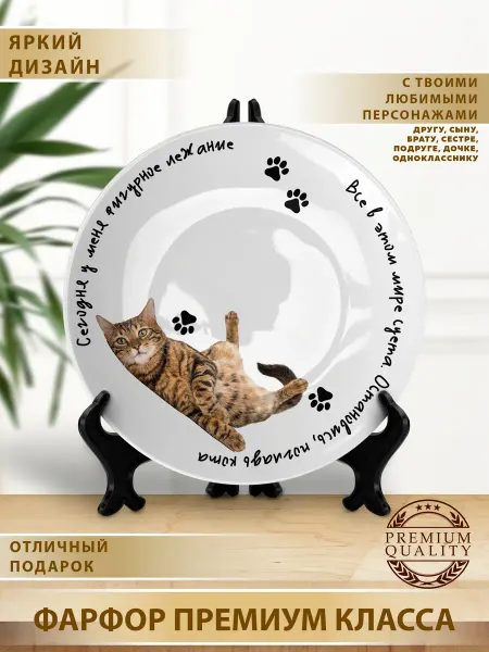 Тарелка подарок на день рождения с котиком