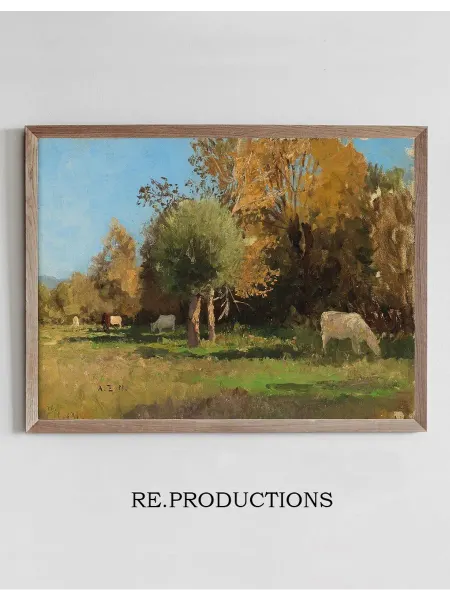 Re.productions Постер Grazing Cows Near Langenpreising - Alfred Zoff