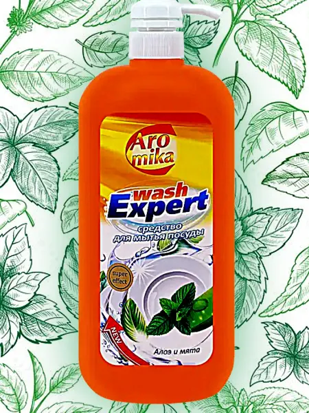 Aromika Гель для мытья посуды «Wash Expert» Алоэ и мята 1100 мл