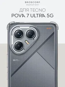 Противоударный чехол на Tecno Pova 7 Ultra 5G (Техно Пова 7 Ультра) с усиленными углами и защитой камеры, прозрачный