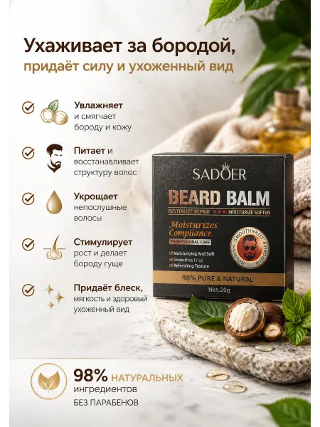 Бальзам для бороды SADOER уход, рост и укладка, 20 г