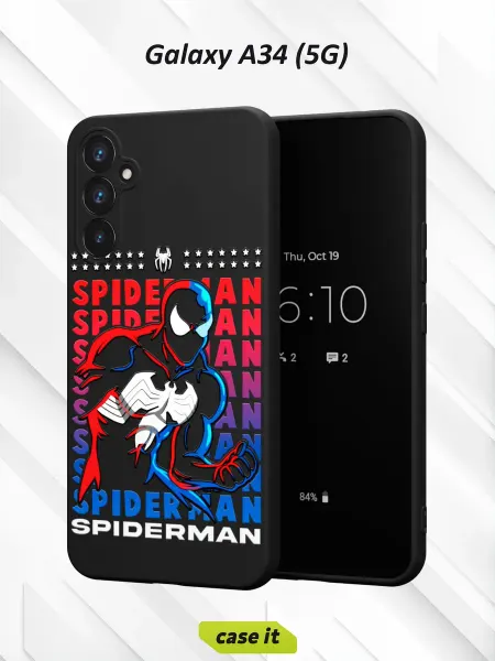 Case it Чехол на Samsung A34 5Gс принтом Черный Человек-Паук