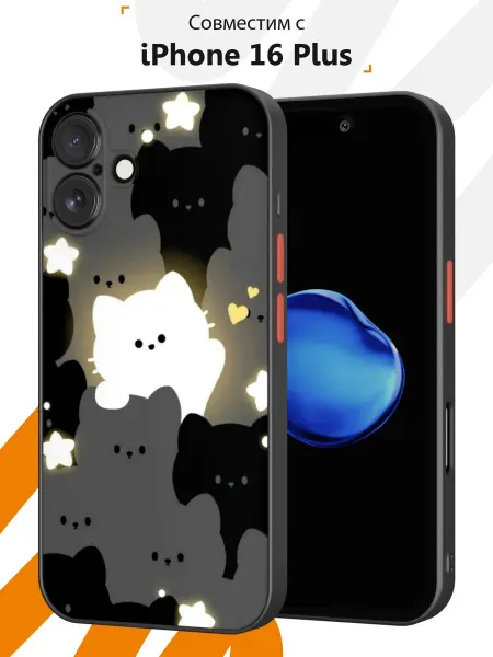 Мобилиус Чехол Бампер на iPhone 16 Plus с принтом Котики