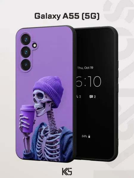 Варибрус Чехол на Samsung A55 (5G) с принтом Розовый скелет