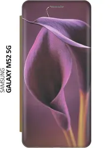 Чехол-книжка на Samsung Galaxy M52 5G / Самсунг М52 c принтом "Сиреневые каллы" золотистый