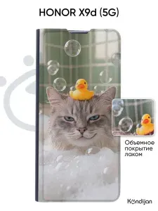 Чехол на Honor X9d 5G с рисунком, противоударный с магнитом, черный с принтом МЫЛЬНЫЕ ПУЗЫРИ, с лаковым покрытием / Хонор Х9д