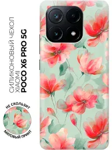 Силиконовый чехол на Xiaomi Poco X6 Pro 5G с принтом "Акварель красных цветов"