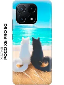 Силиконовый чехол на Xiaomi Poco X6 Pro 5G с принтом "Белая кошка и черный кот"