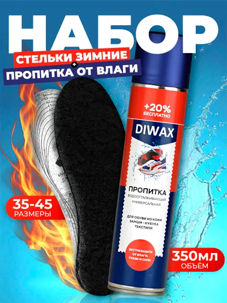 Стельки зимние с мехом и водоотталкивающий спрей набор