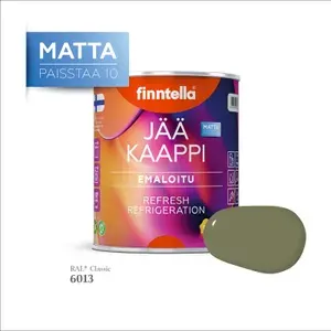 Краска для холодильников и бытовой техники FINNTELLA JAA KAAPPI Matta, матовая. Цвет RAL 6013 Тростниково-зеленый (Reed green), 0,9л