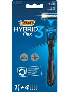 Bic Бритва FLEX 3 HYBRID (1 станок, 4 кассеты), 3 лезвия, увл.полоска, плав.головка