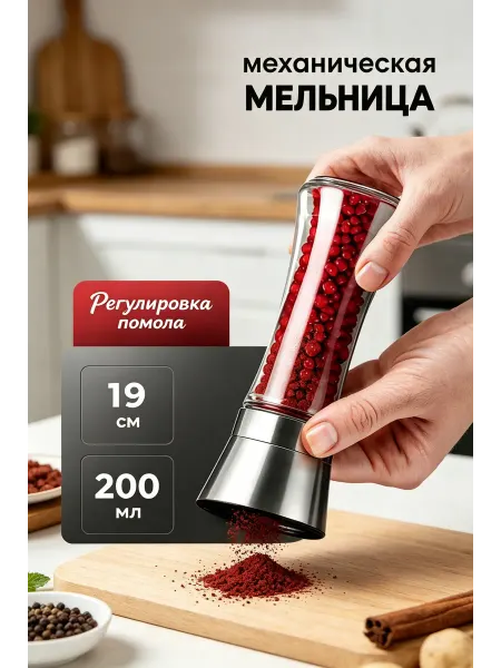 Регулируемая мельница для перца 200 мл ручная