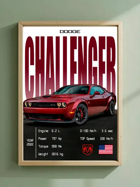 Постер, Автомобиль Dodge Challenger Hellcat