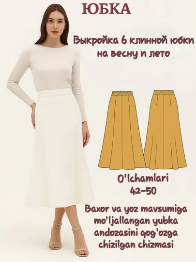 Выкройка женской юбки в горошек, выкройка 6 клинной юбки