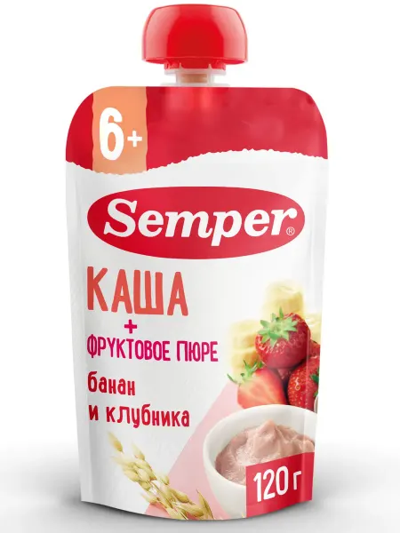 Пюре фруктовое с кашей детское с 6 месяцев, Банан, клубника