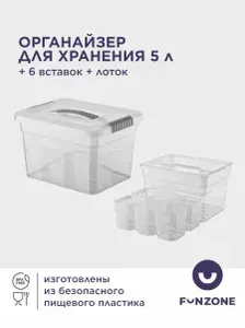 Ящик органайзер 5л с ручкой 6 вставок S + лоток S Стандарт