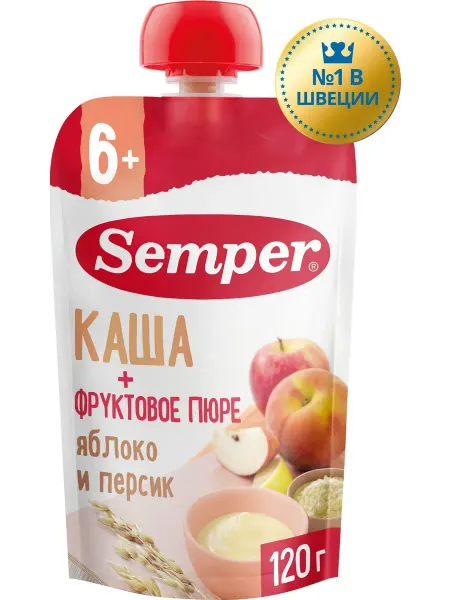 Пюре фруктовое с кашей детское с 6 месяцев, Яблоко, персик