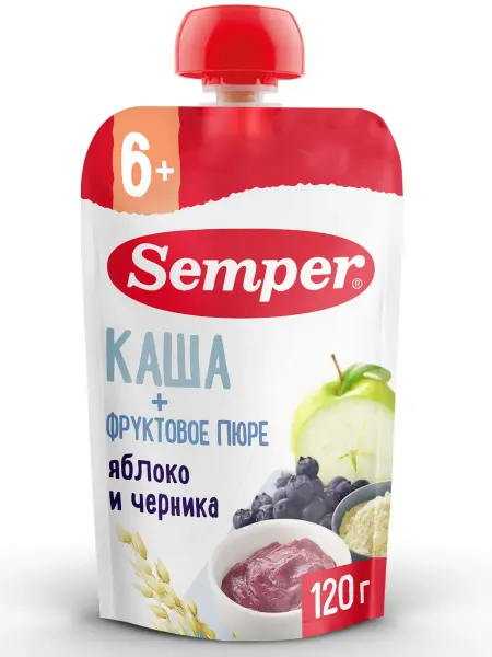 Пюре фруктовое с кашей детское с 6 месяцев, Яблоко, черника